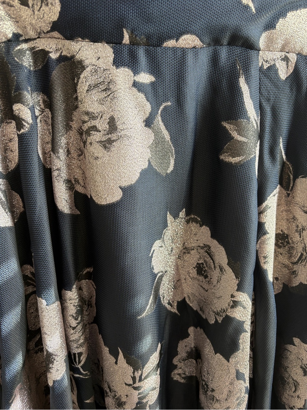 Betsy & Adam Black Strapless Floral Ball Gown with Silver-Taupe Roses - Picture 2 of 4